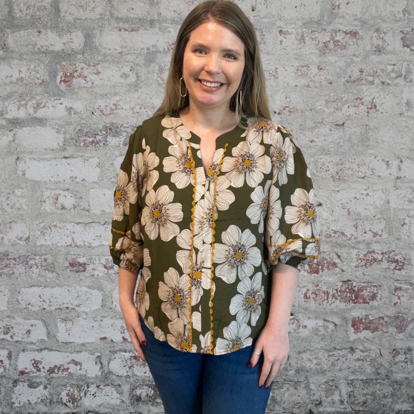 Olive Floral Blouse