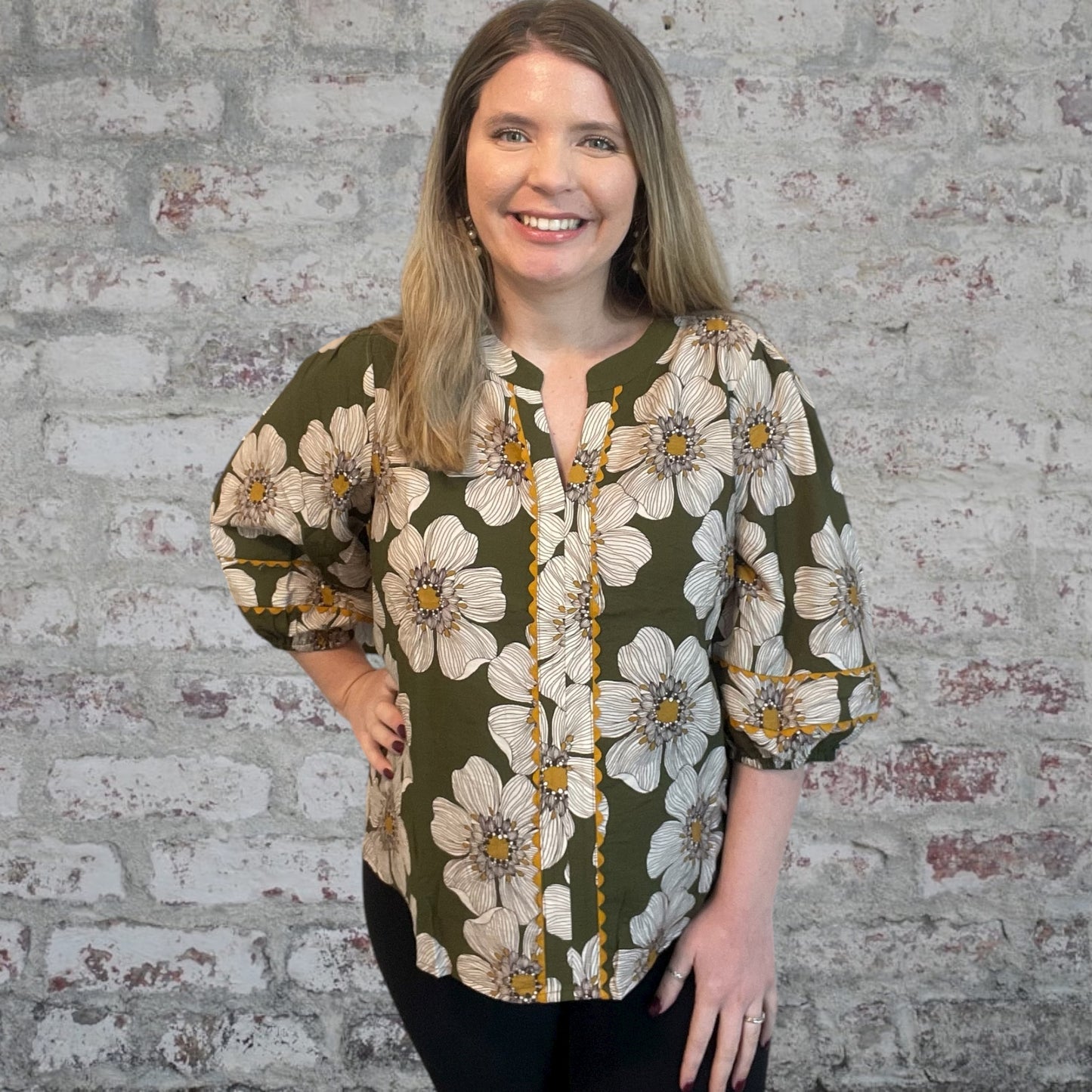 Olive Floral Blouse